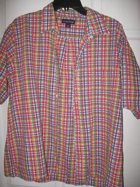 Lands' End Colorful Madras Button Front Shirt Men's Size Large 16-16 1/2